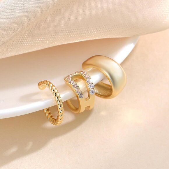 14K Gold Plated Ear Cuffs Non Piercing Clip-On Cartilage Earring Fake Earrings - Picture 6 of 7